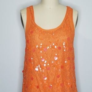 Orange Sequin Tank Top